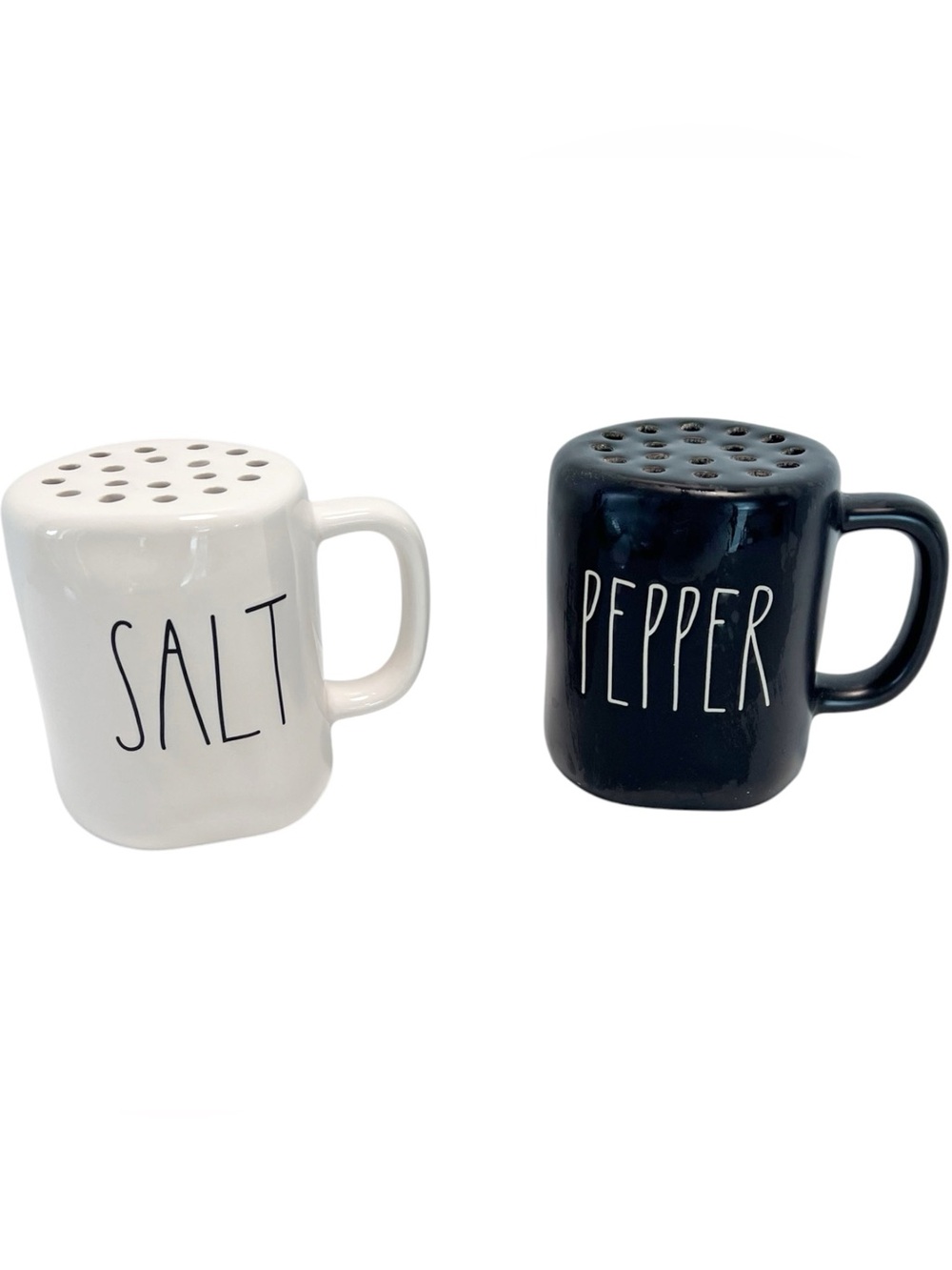 Rae Dunn Salt and Pepper Ceramic Easy Shaker Set - White & Black Larger Opening
